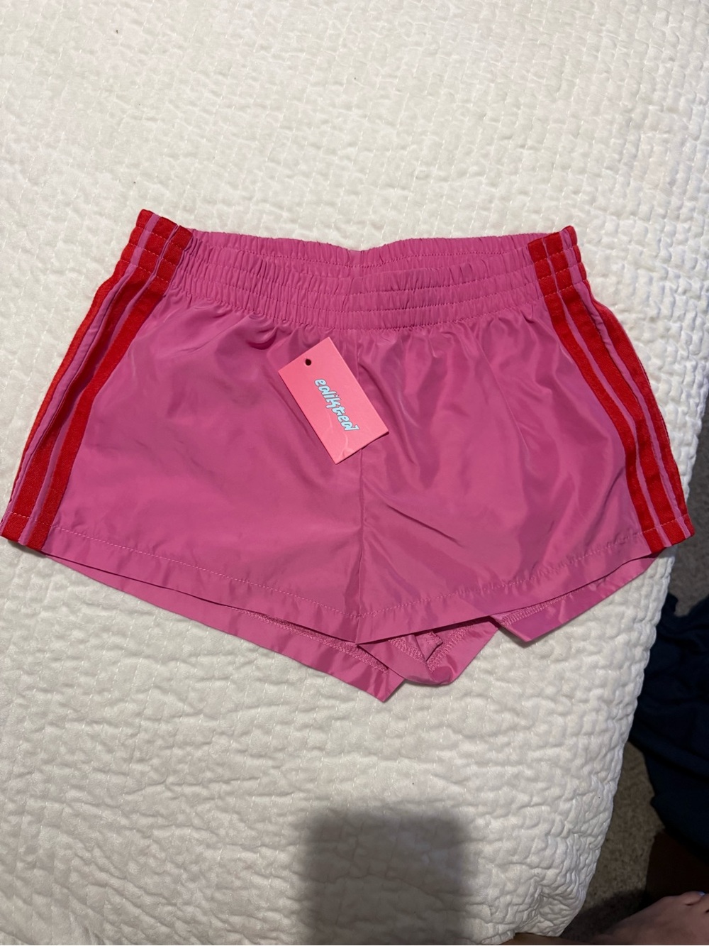 Edikted Pink Athletic Shorts with Red Side Stripes ( new) took of the tags